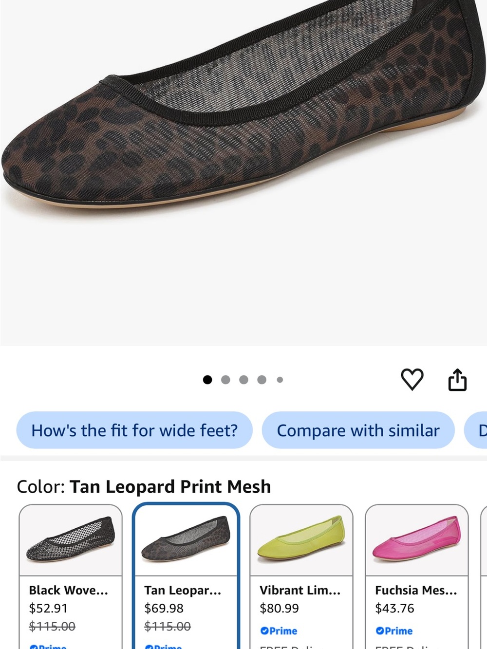 Franco Sarto Tan Leopard Mesh Ballet Flat